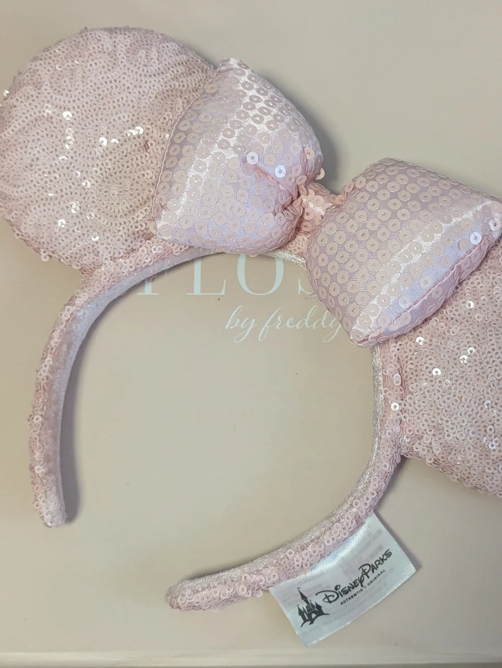 NWT! Disney Parks Minnenial Pink Sequin Ears Girly Baby Pink Headband Minnie Bow